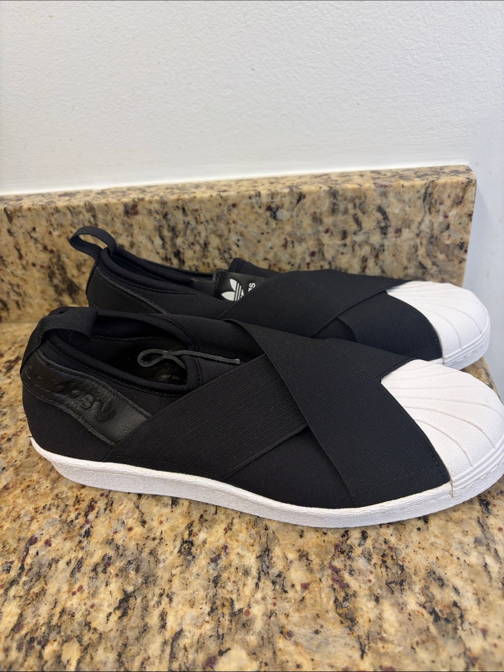 Adidas Women’s Black and White Slip-On Crisscross Sneakers size 7 , brand new